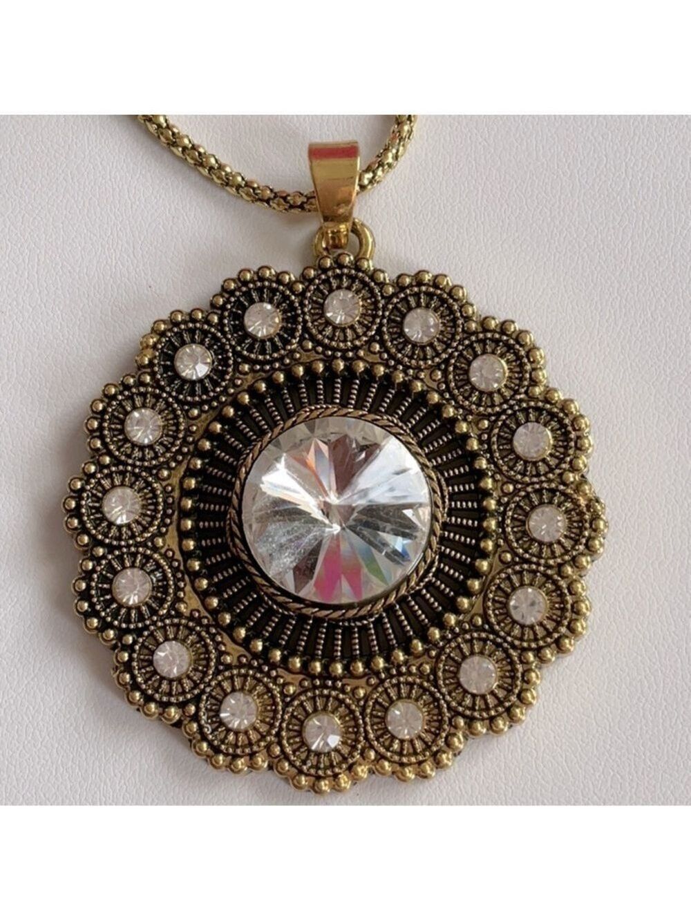 Betsey Johnson Gold Crystal Medallion Necklace
